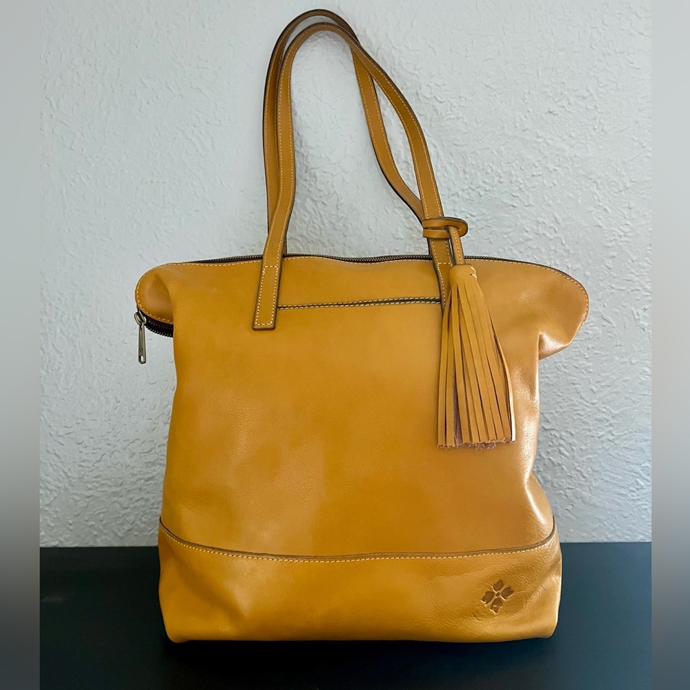 Patricia Nash Mustard Yellow Leather Tote Satchel with Tassel
